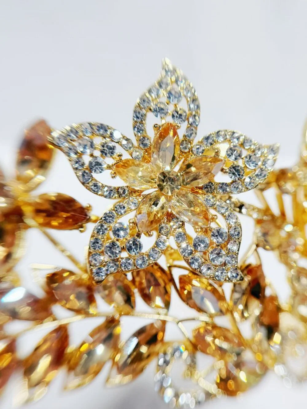 Champagne Crystal Butterfly Tiara Crown Gold Tone Pageant Prom Wedding Headpiece